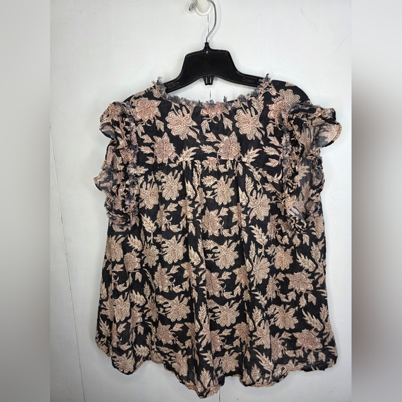 Light Cotton MKT Blue,cream & Rust V Neck Top Size 12, Short Sleeve - Picture 3 of 14